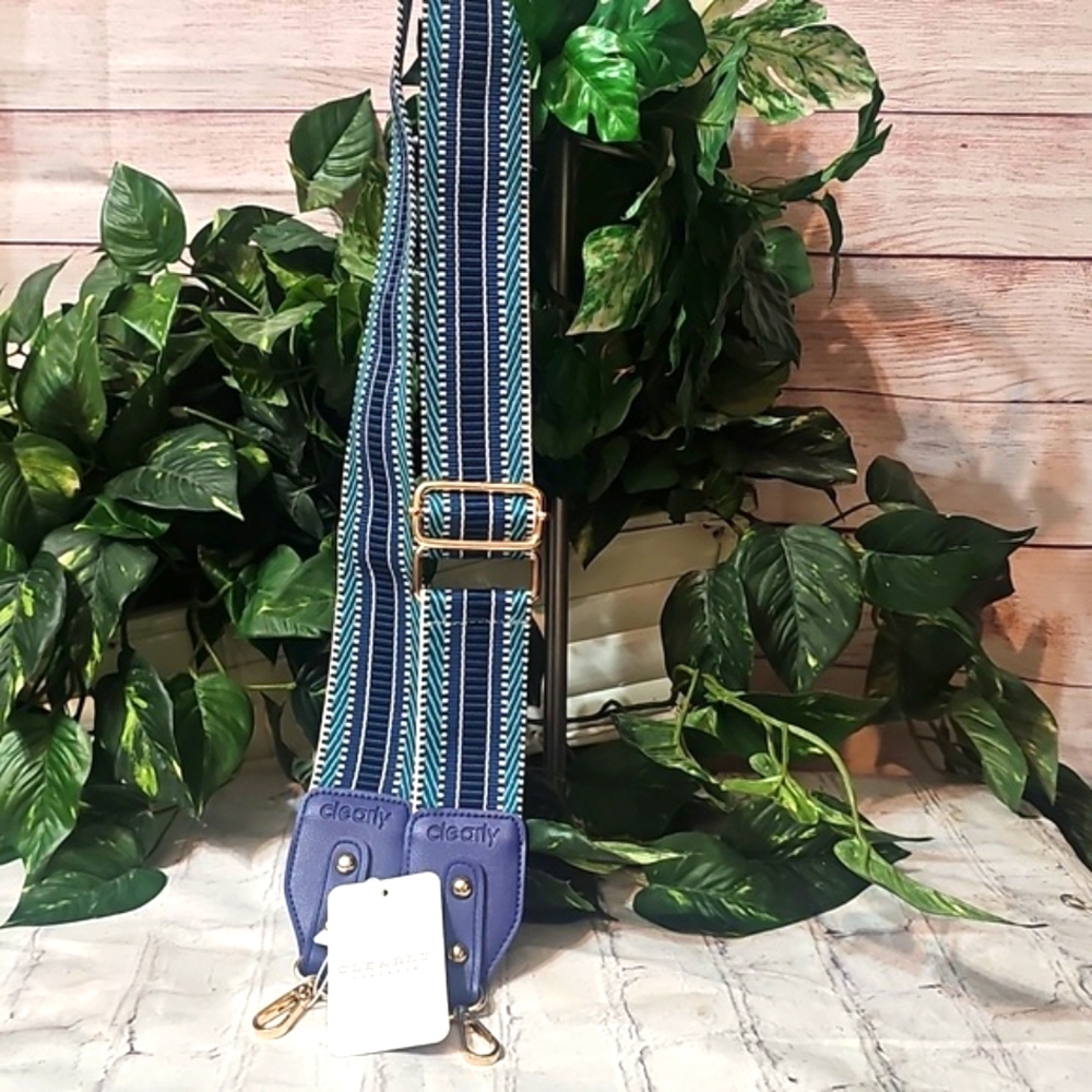 Clearly Blue and White Striped Adjustable Bag Strap NWT